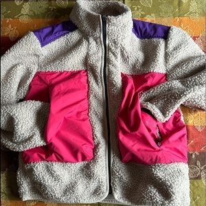 XS FIGS hot pink/ultraviolet fuzzy sherpa jacket